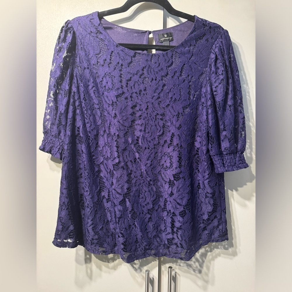$55 Worthington Purple Lace Lined Blouse